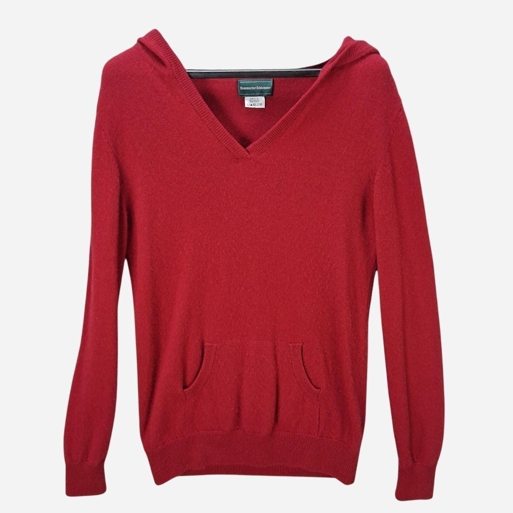 Hammacher Schlemmer Womens Cashmere Hooded Sweater Red Size M Hoodie Pullover